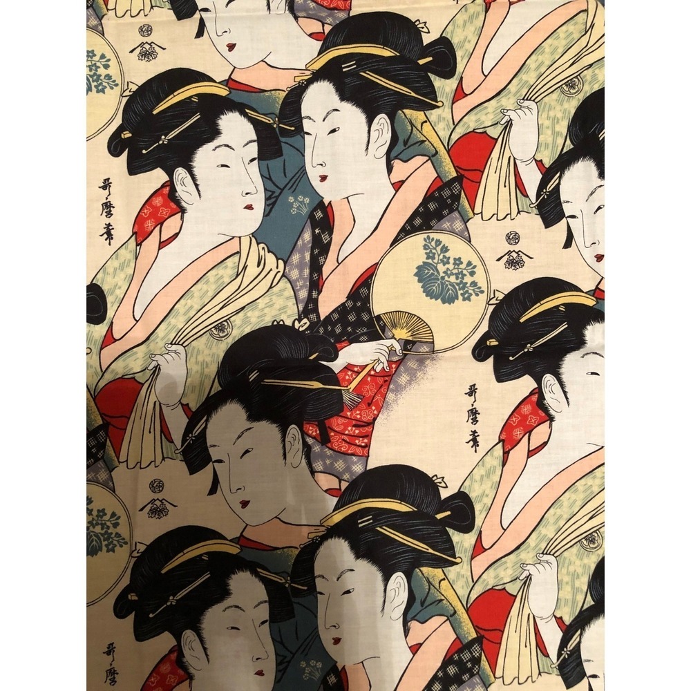 Vintage Alexander Henry Geisha Fabric Japanese Ukiyo-e style fabric panel 1 Yd